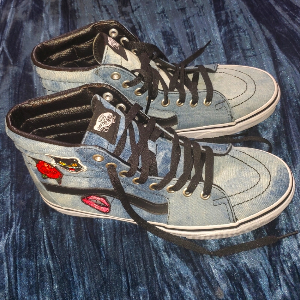 New Van Sk8-Hi Demin Sneakers With Patches Sz. 7.5M 9.0W
